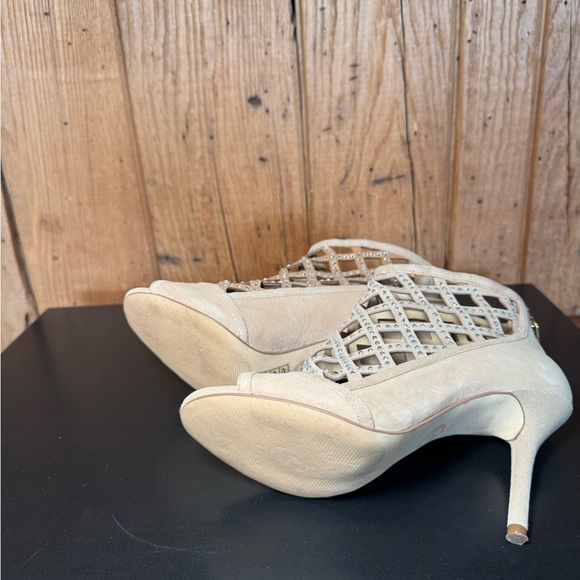 MICHAEL Michael Kors Yvonne Open-Toe Booties Khaki Suede Size 7M - Picture 12 of 13